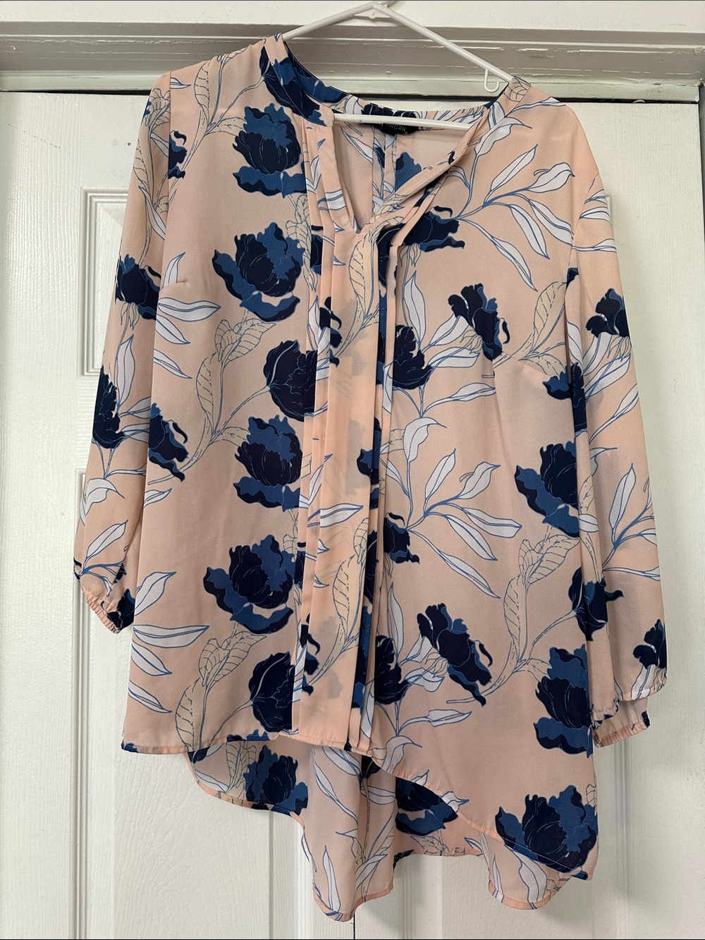 41 Hawthorn Peach Blouse with Navy Floral Tie